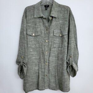Jones New York Signature Linen Blend Women's Button Front Long Shirt Size Large
